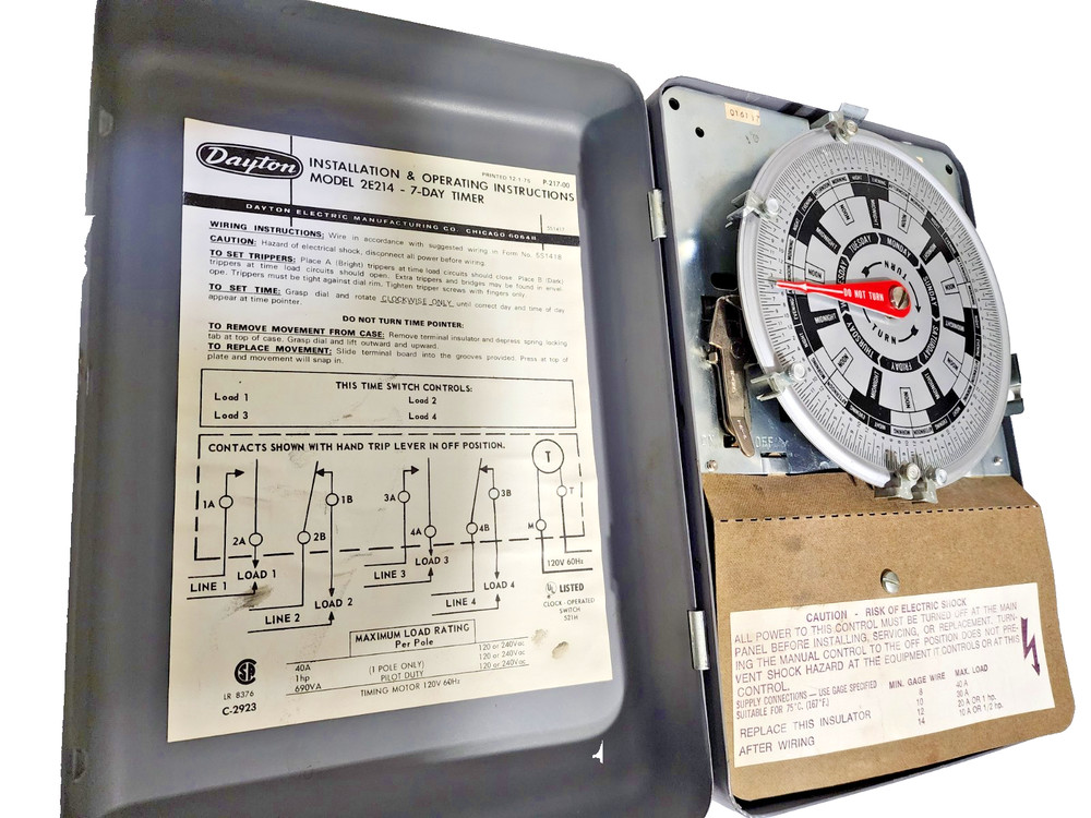 DAYTON Electronic Timer Model 2E214, 7-Day Timer Switch