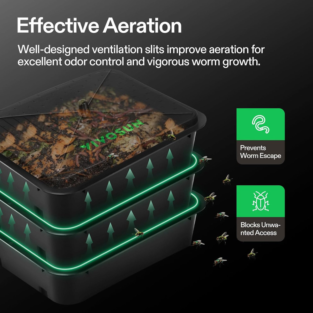 3-Layer Worm Compost Bin, 30L Worm Composter, Easy Setup Inclusive Worm Farm Kit