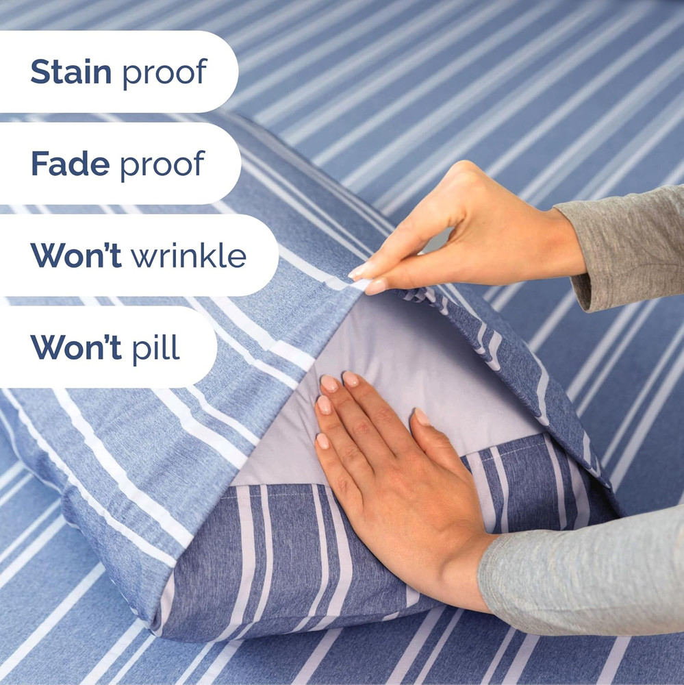 Cooling Extra Deep Split King Sheet Set - 7 Piece Luxury Bedding - Blue Stripes