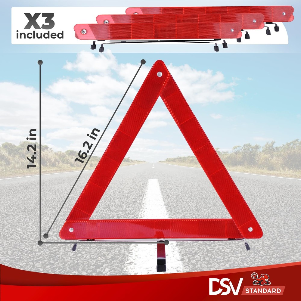 DSV Standard Warning Triangles, Reflective Triangles with Reinforced Cross...