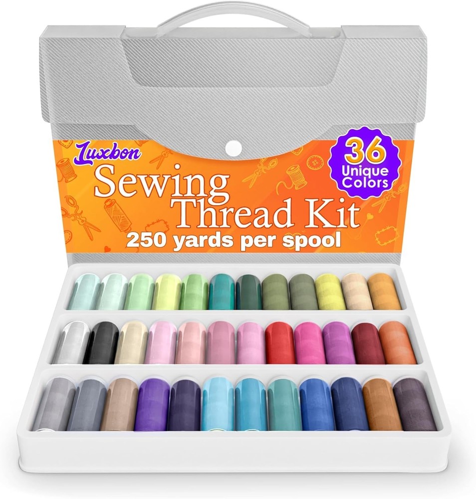 36-Piece Bright Polyester Sewing Thread Set - 250 Yards Each for Versatile Cr...