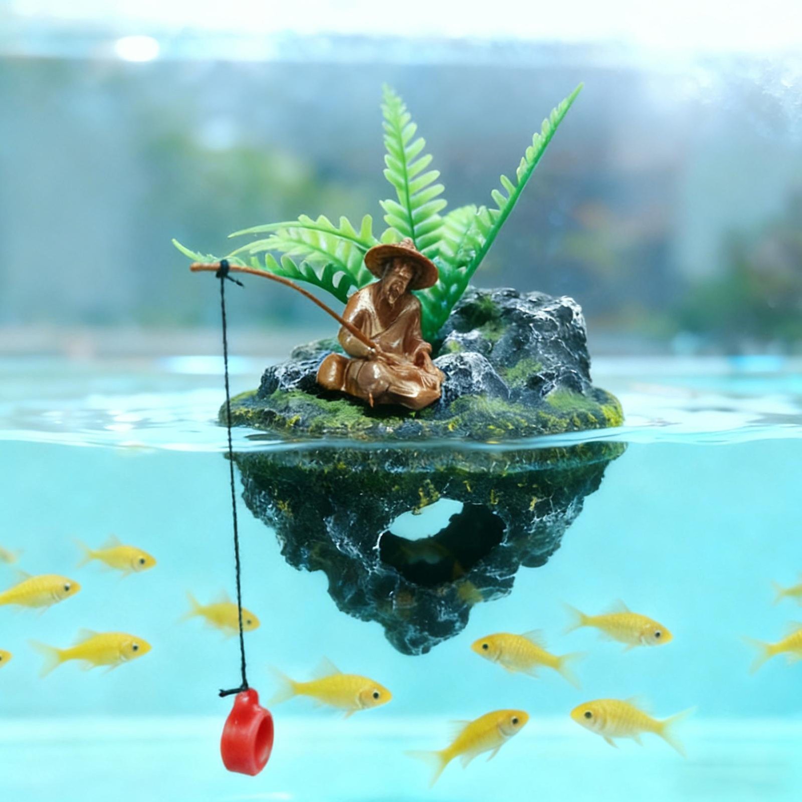 Aquarium Decorations Resin Realistic Small Floating Fisherman Island Fish