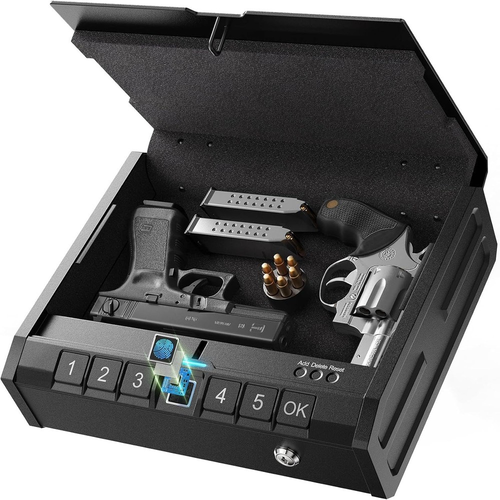 Quick Access Biometric Handgun Safe with Security Cable & Low Battery Warning