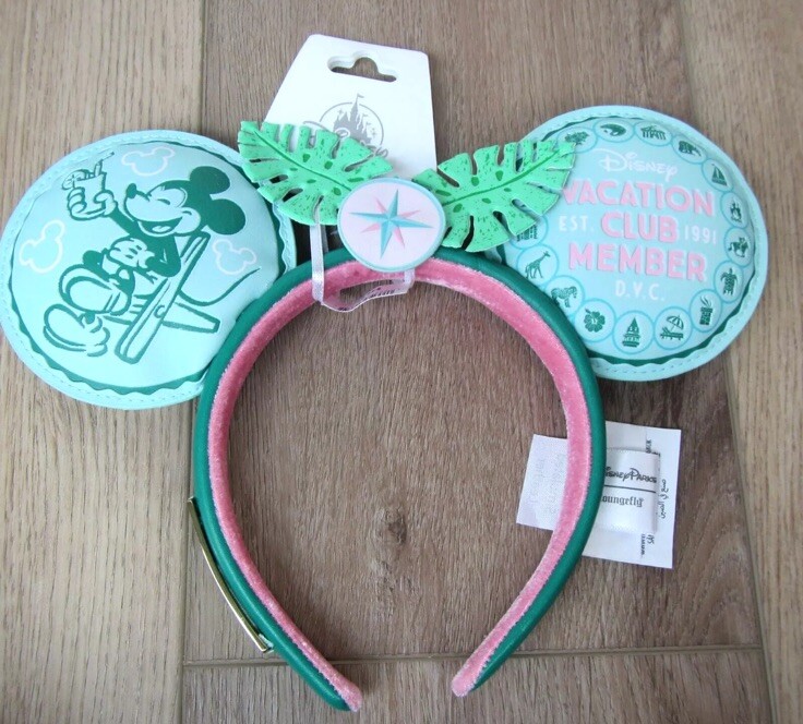 2024 Disney Parks DVC Loungefly Vacation Club Pink Green Ears Headband NEW!
