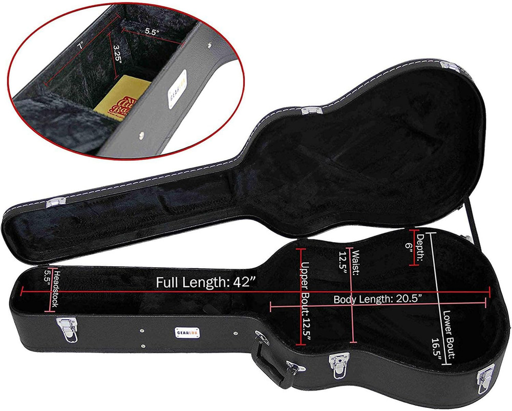 Dreadnought Acoustic Guitar Hardshell Case with Accessory Compartment - Black