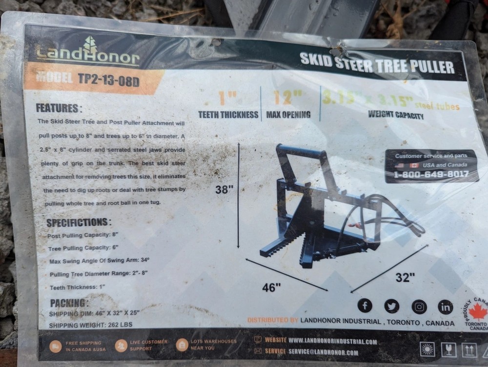 Skid Steer Tree and Post Puller Attachment Land Honor Skidsteer