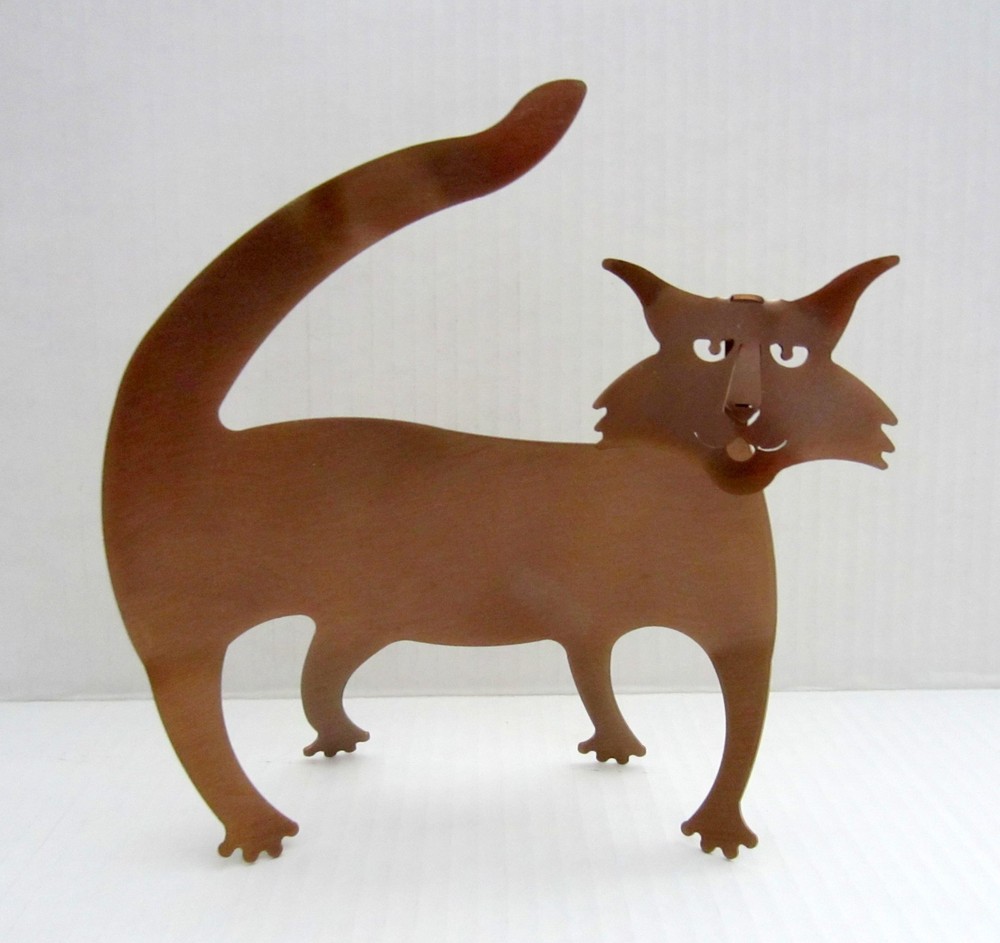 David Lesser Metal Cat Sculpture Signed