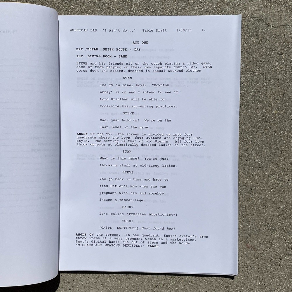 American Dad John Viener 2013 Original Production Used Table Draft Script