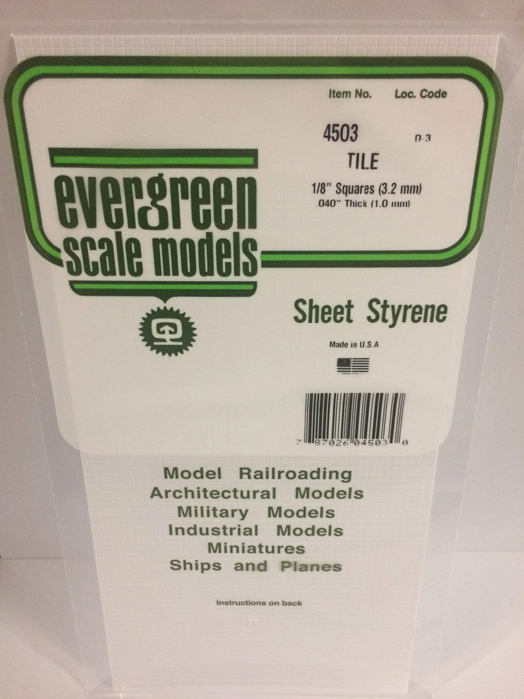 Evergreen Scale Models 4503 Styrene Square Tile 1/8"