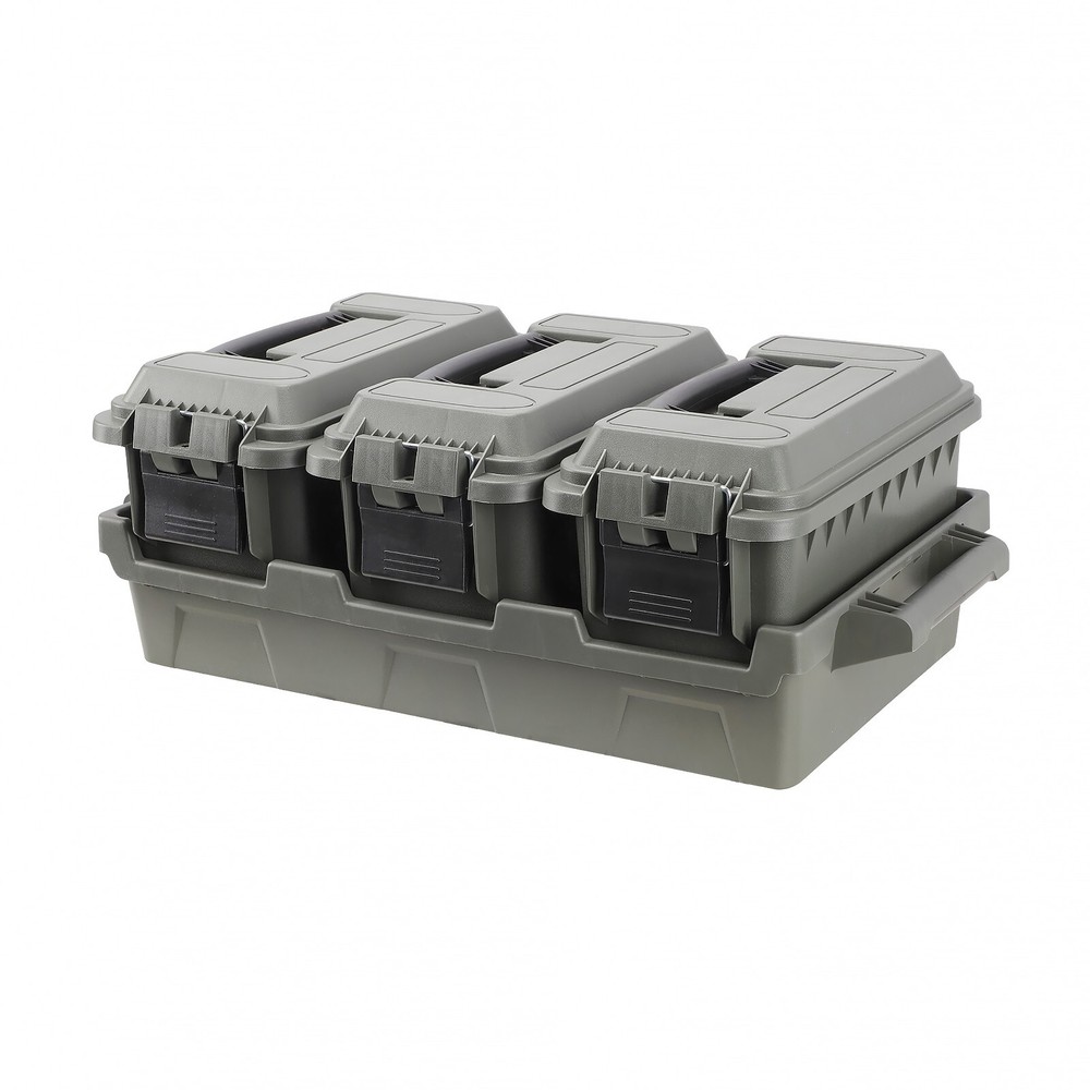 Three-Can .50 Cal Ammo Can Crate, OD Green, Plastic, Stackable Storage Boxes
