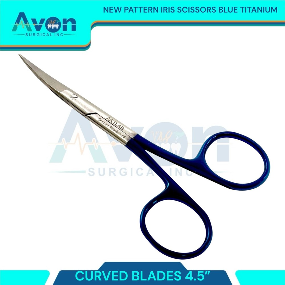Premium 4.5in Iris Dissecting Scissors, Sharp Points, Blue Titanium Handle