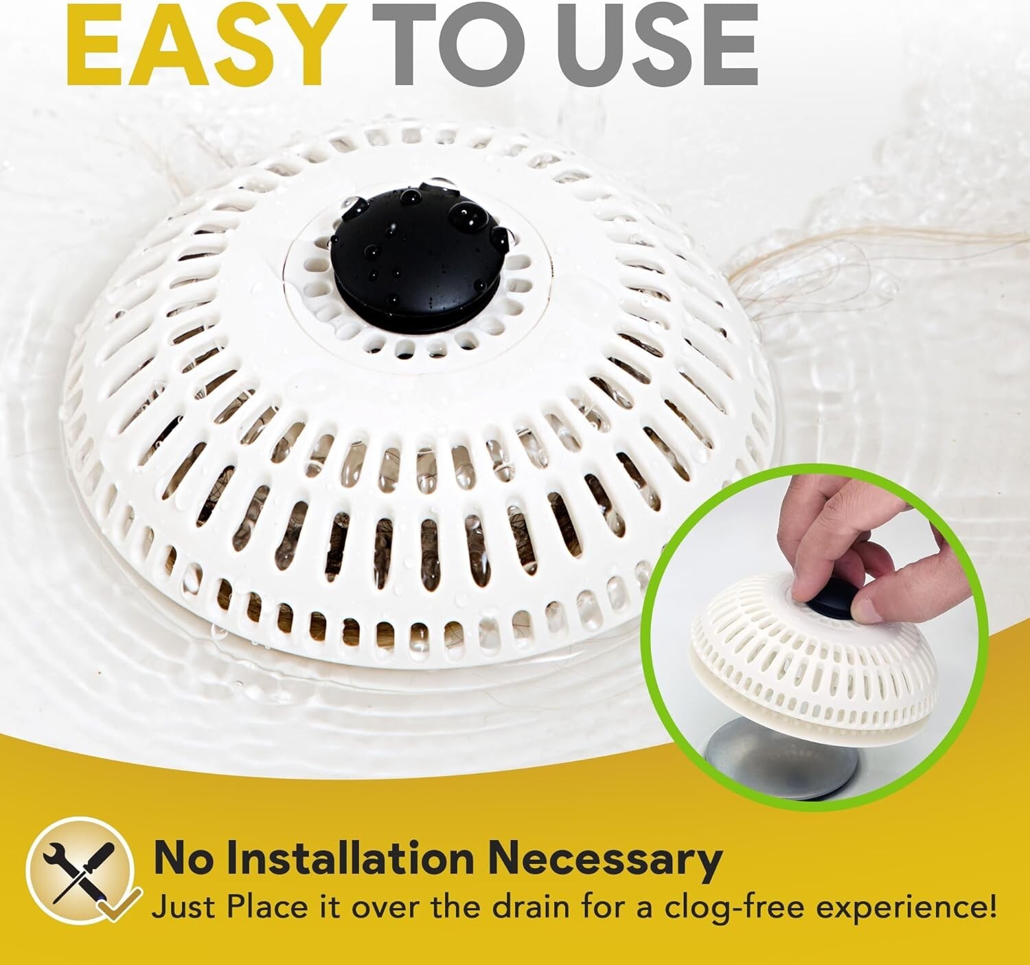 ShowerShroom Stealth Shower Hair Drain Catcher - Hair Stopper for Shower Drain