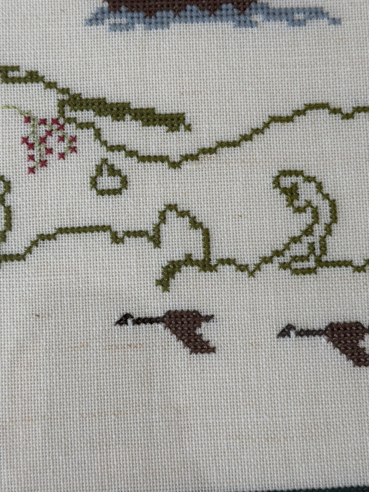 Vintage Framed Needlepoint Art Cape Cod Mass Embellished Map Signed Dated 1991