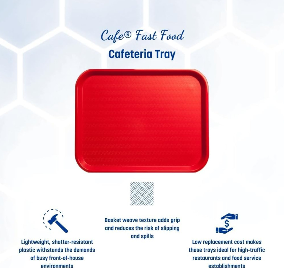 Shatter-Resistant Plastic Cafeteria Fast Food Tray, 14" x 18" - Red, Rectangular