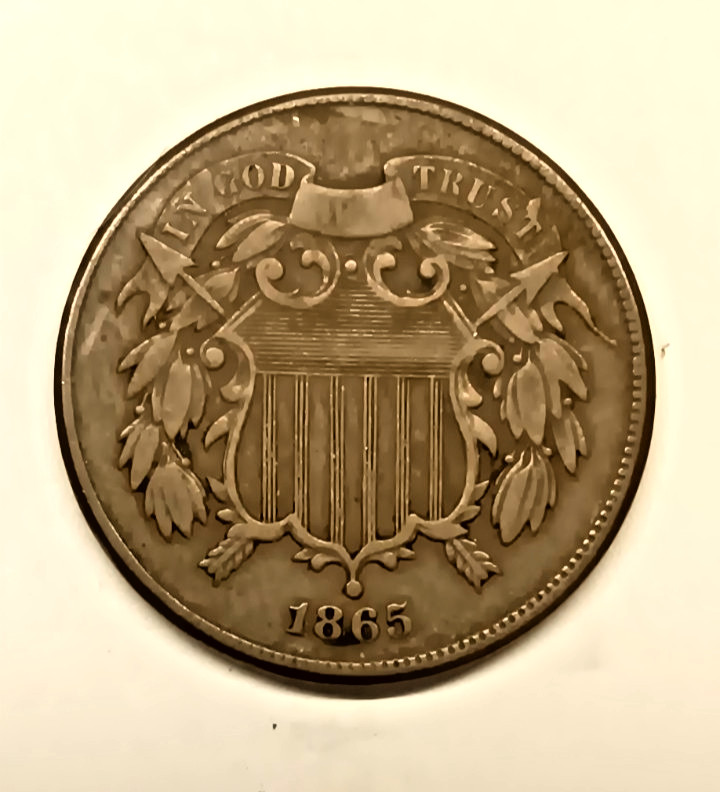 1865 Two Cent Piece U.S. Copper Coin