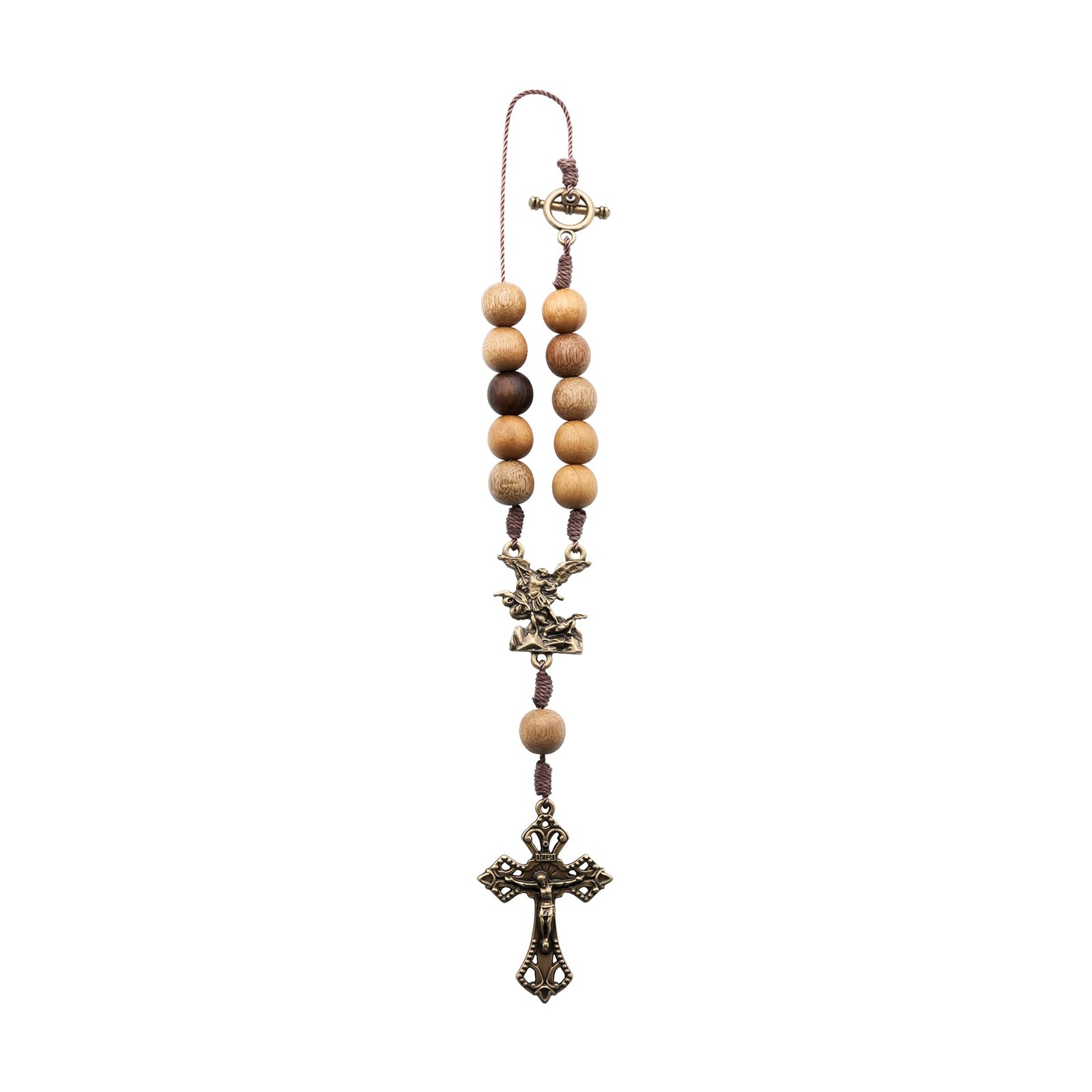 St. Michael Car Rearview Mirror Rosary (Wood)