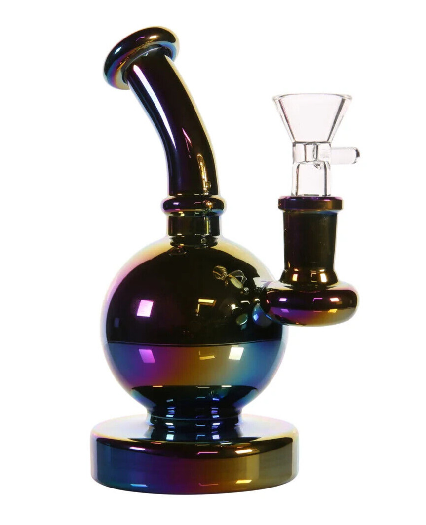 6 Inch Holographic Rainbow Mini Travel Glass Bong Tobacco Water Pipe + 14mm Bowl