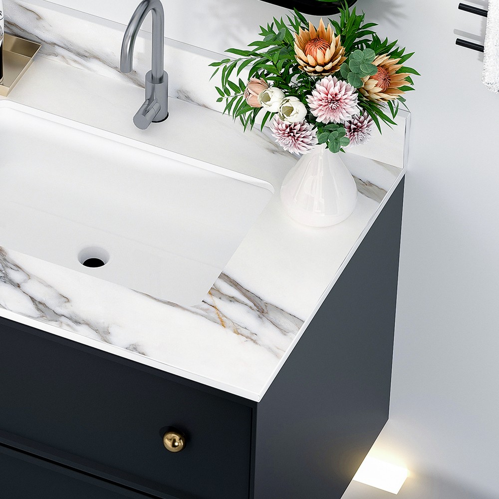 31 In Marble Vanity Top Sintered Stone Undermount Rectangular Sink + Backsplash