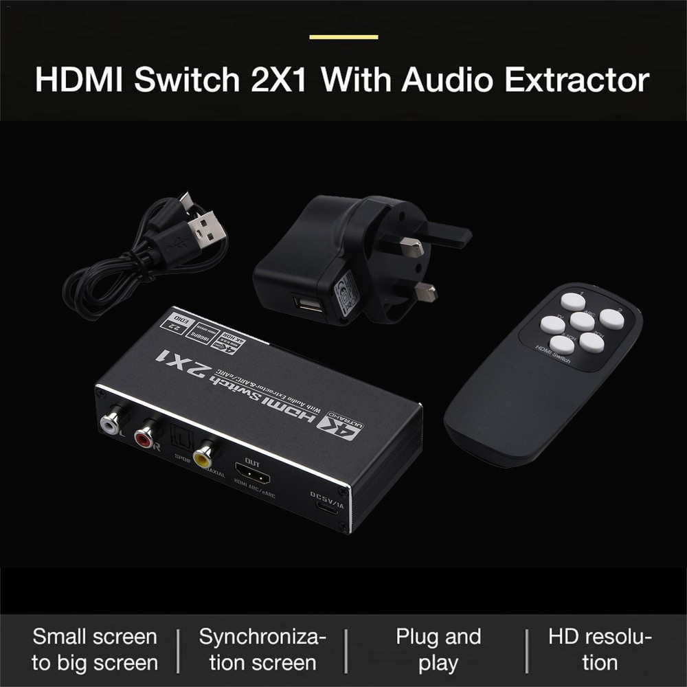 1 PC 2x1 HDMI Audio Extractor Switch Adapter 4K HDMI ARC Audio Switcher Selector