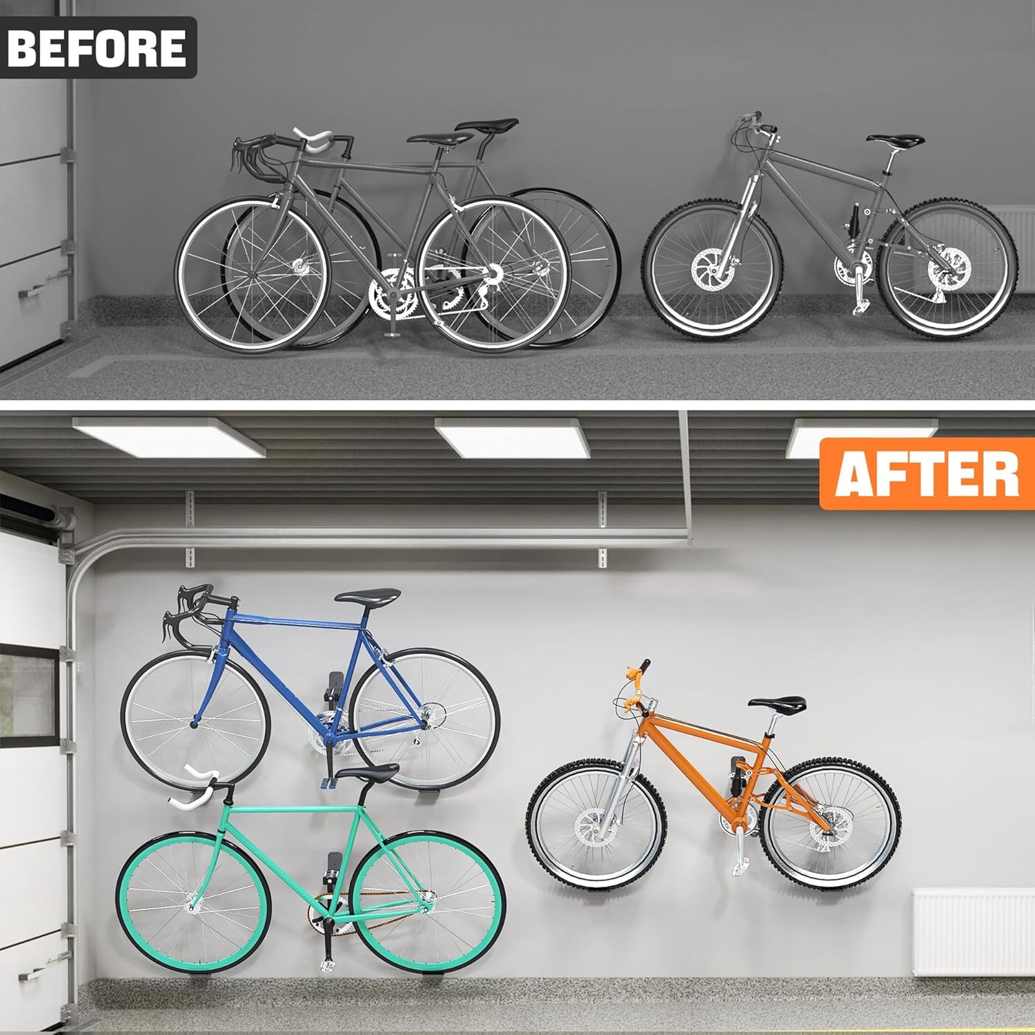 Wall-Mounted Bike Pedal Hanger, Heavy Duty Horizontal Bike Rack for Garage Wall,