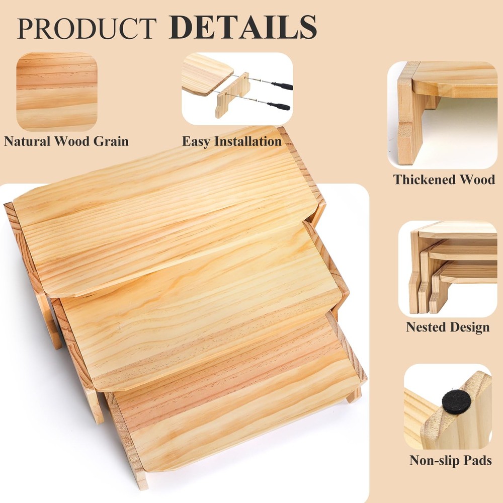 3 Tier Wood Display Riser, Stackable Cupcake Dessert Stand for 24 Cupcakes, R...