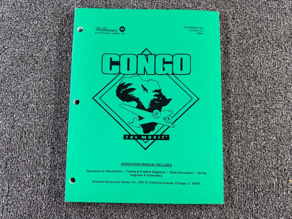 Williams Congo Pinball Machine Game Manual Schematics ORIGINAL