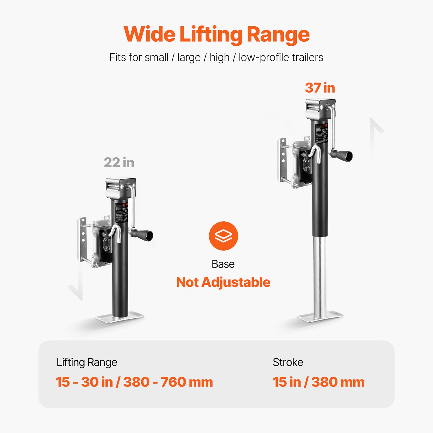 Trailer Jack Bolt-on Trailer Tongue Jack 2500 lbs Dynamic Load 15" Travel