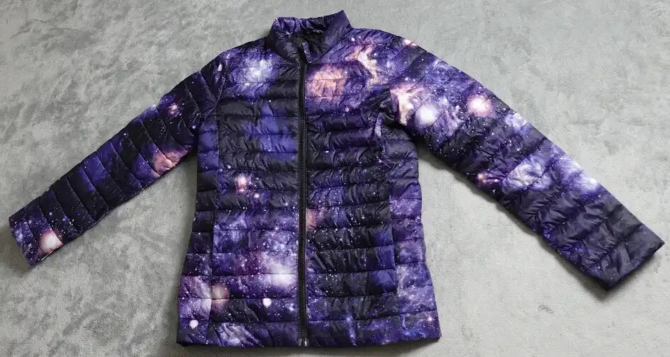 Lands' End Space Puffer Coat Boys Medium Purple Black Full Zip Down Alternative!