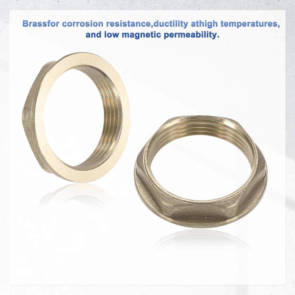 2 Pcs Brass G 1-1/4" Pipe Fitting Flange Hex Locknuts with Washer