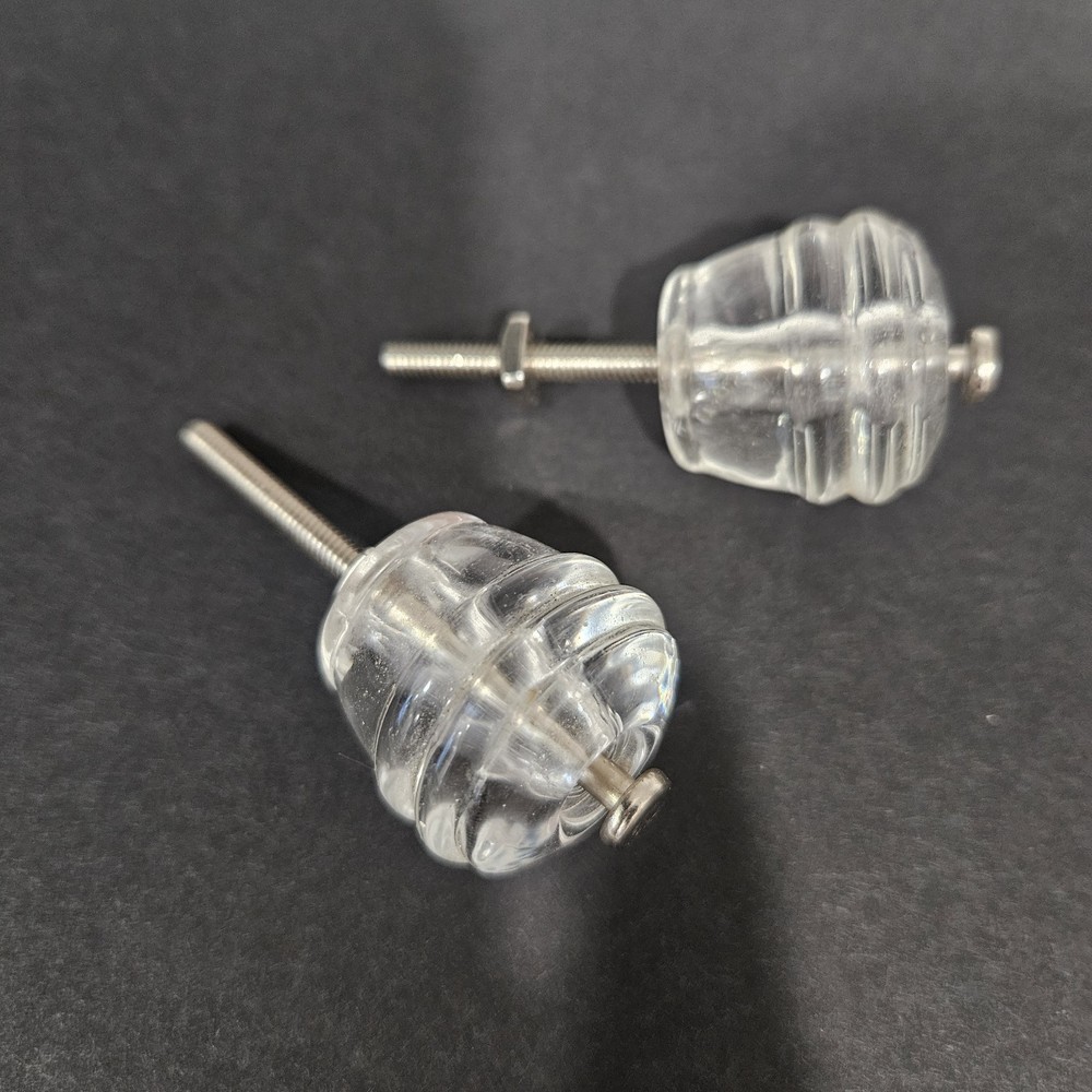 Set/2 Vintage Depression Clear Glass Drawer Knobs Cabinet Pulls