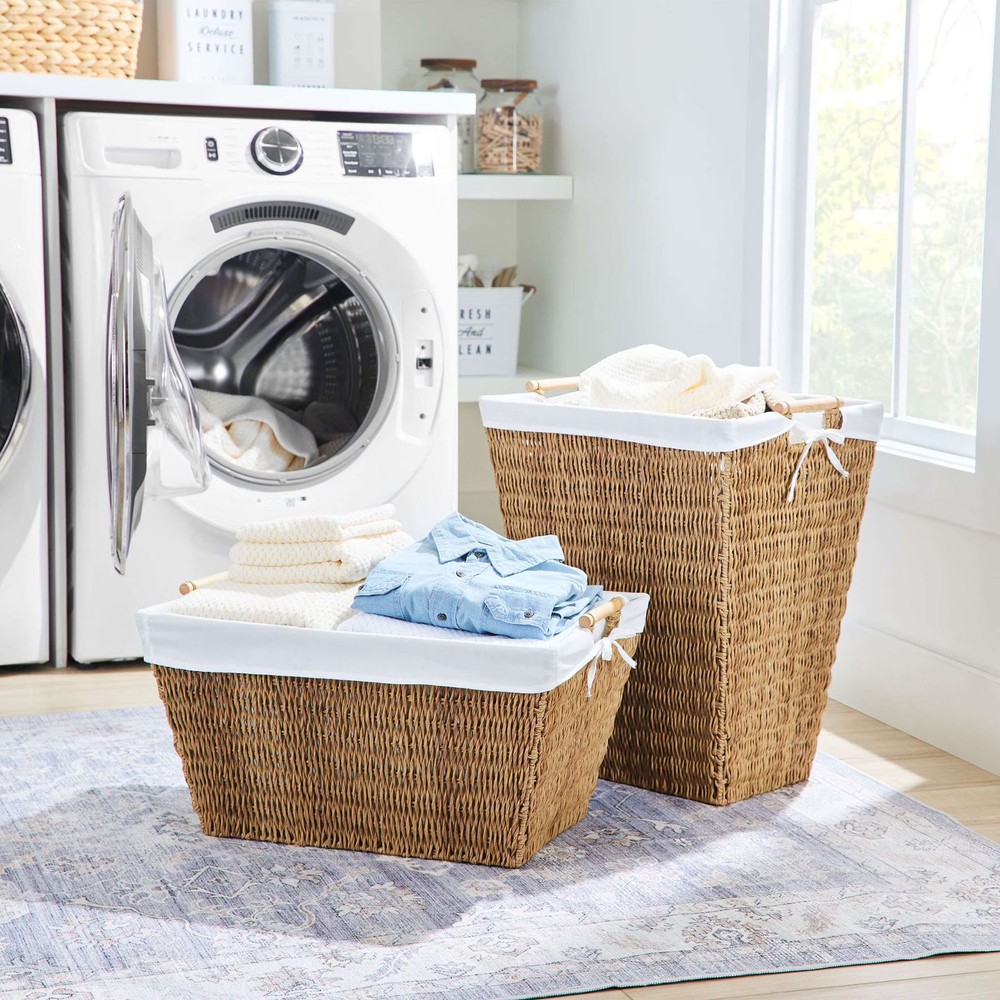 Resin Poly Rattan Laundry Basket with Liner