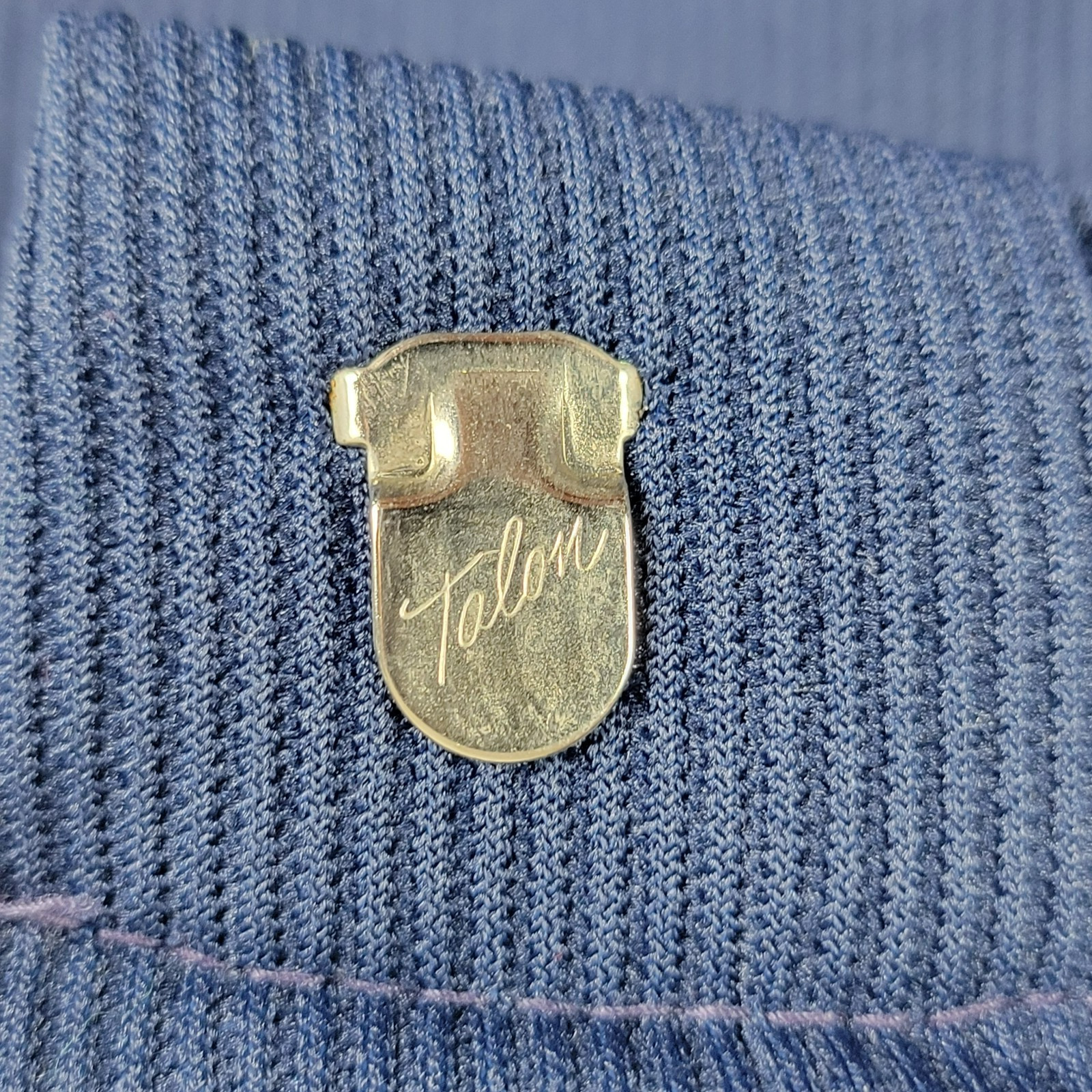 Mr Wrangler Knit Flare pants 34x30 navy blue stripe Dacron polyester 1971 USA