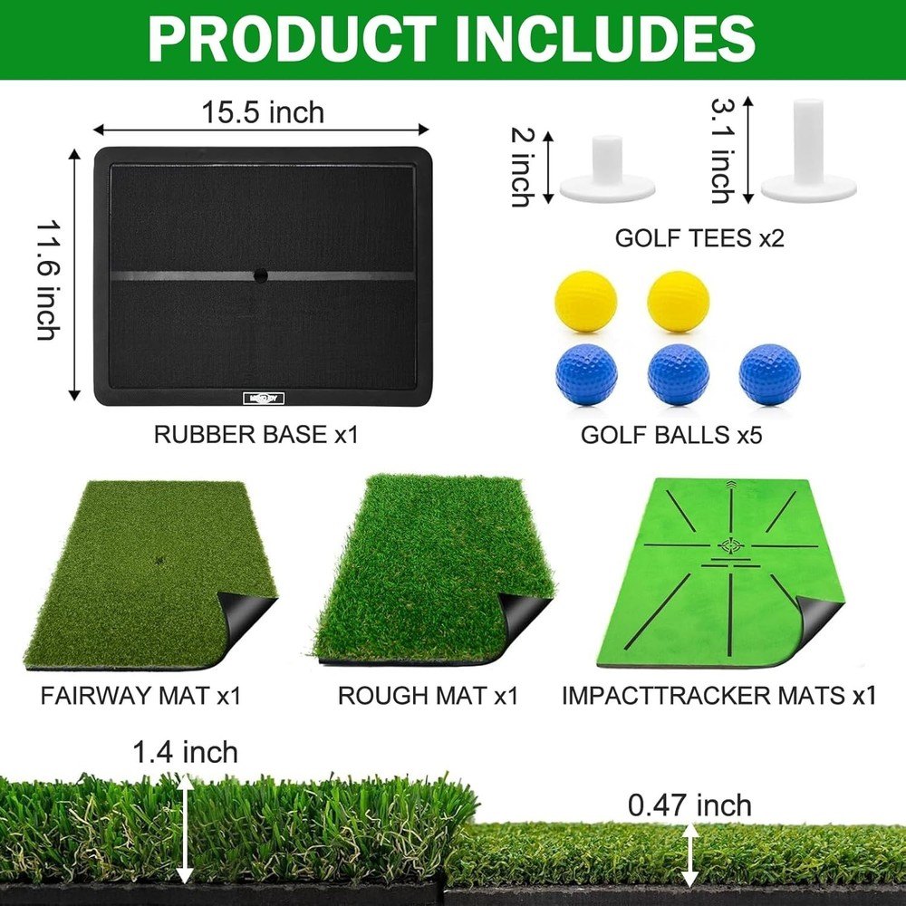Golf Hitting Mat with Golf Tees - Golf Practice Mat for Swing Path Feedback D...