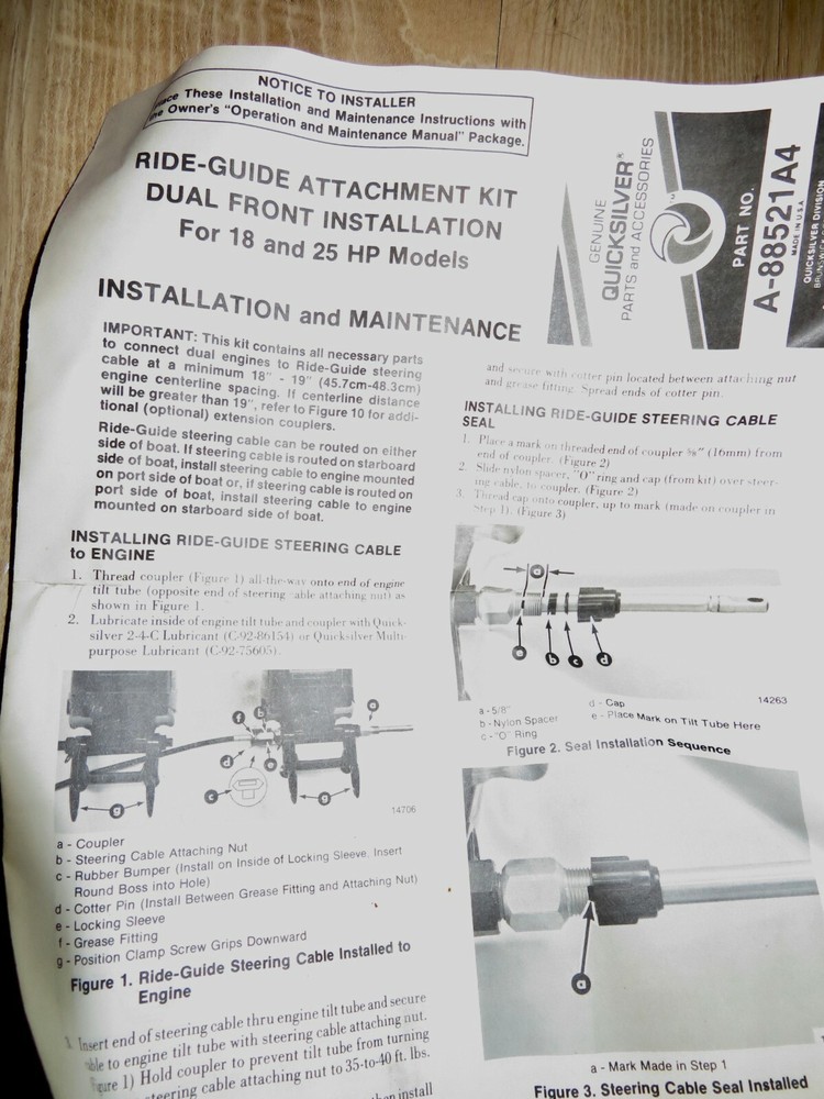 NOS Mercury Ride Guide Attachment Kit Dual Front Installation 18-25hp models