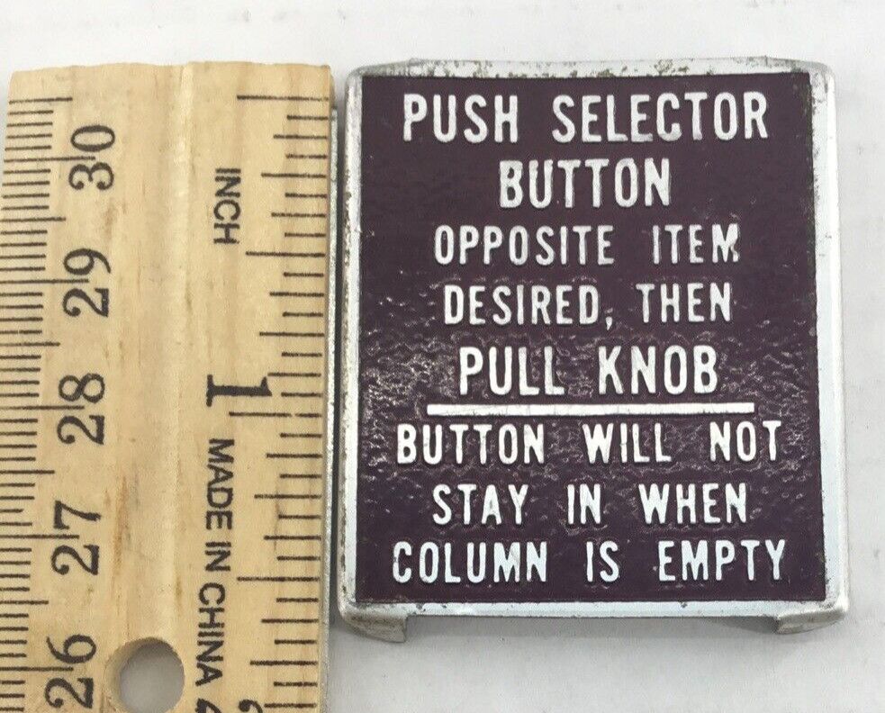 PUSH SELECTOR BUTTON PULL KNOB Maroon Vintage Vending Machine Aluminium Plate