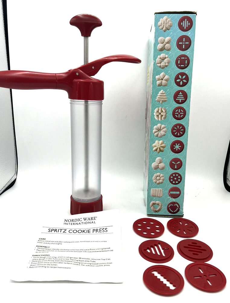 Nordic Ware 8" Deluxe Spritz Cookie Press Baker’s Basics 6 Disc Designs
