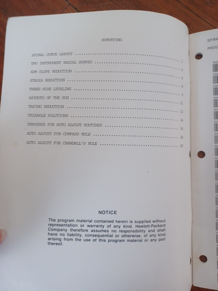 Hewlett-packard HP-41 Users Library Surveying Bar Codes Manual