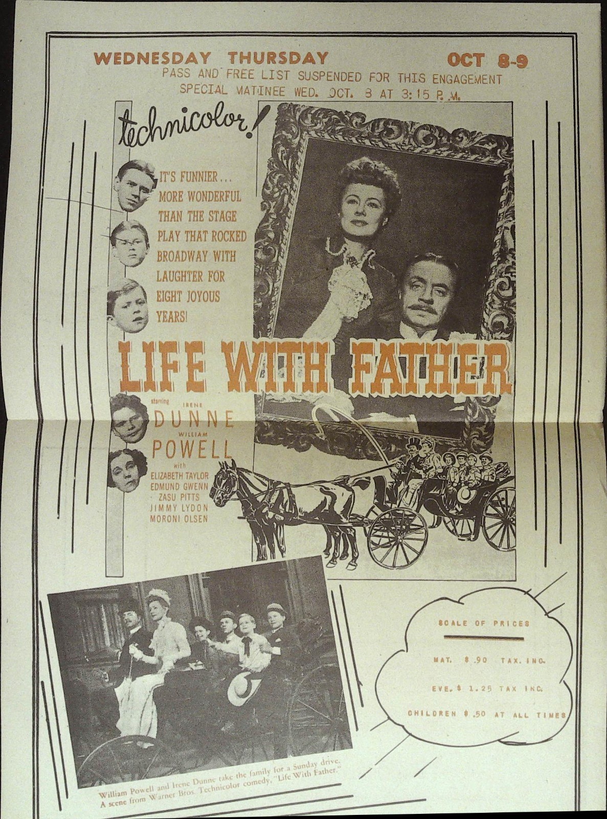 Life with Father Local Theater Herald 1947 William Powell & Irene Dunne!
