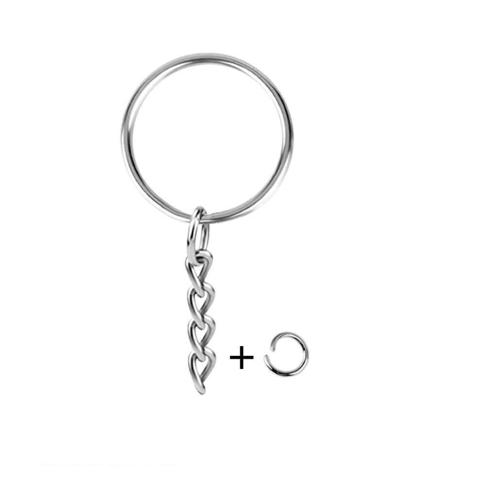 KINGFOREST 50PCS Split Key Ring Kit with Chains & Jump 50PCS, Silver