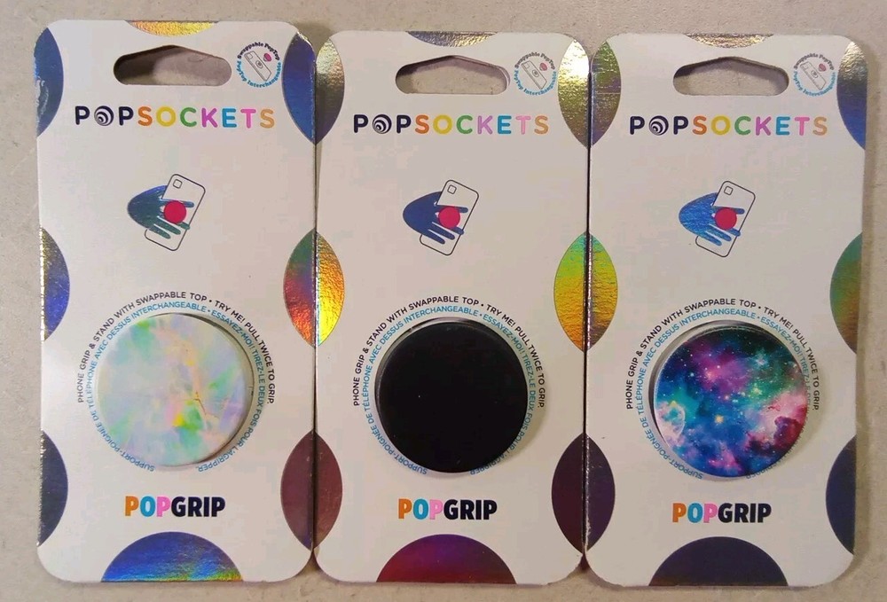 3 Popsockets Opal, Black & Blue Nebula. Grip, Cable Organizer & Kickstand