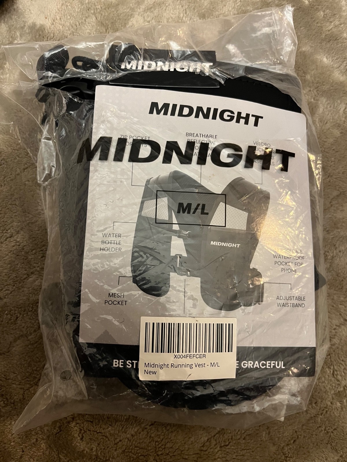 Reflective Water-Resistant Running Vest w/7 Pockets Phone Holder Size M/L night