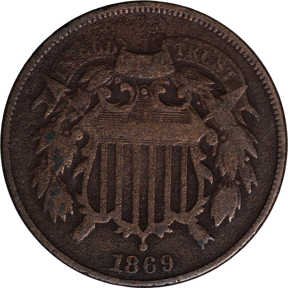 1869 2 Cent Piece VG Condition