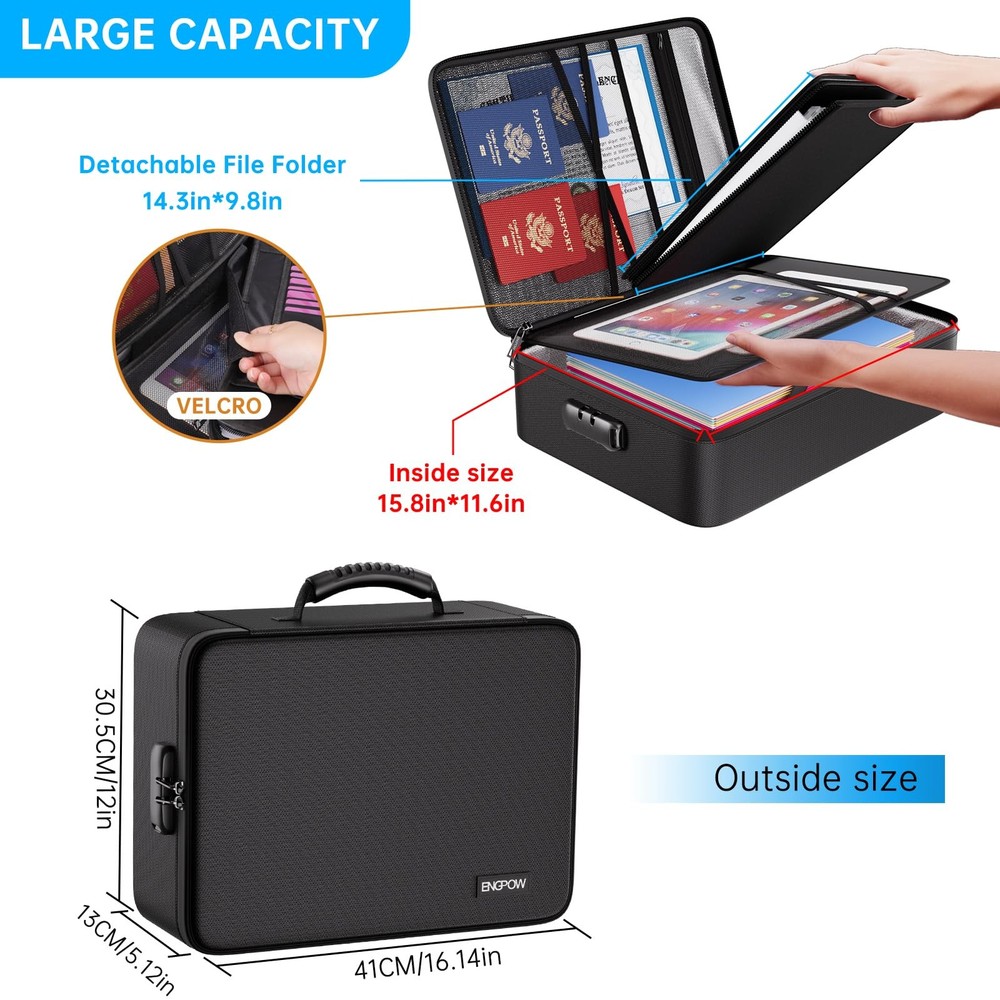 Fireproof Document Box with Lock 5200℉ Soft Case Fireproof Box with 25 Colorf...
