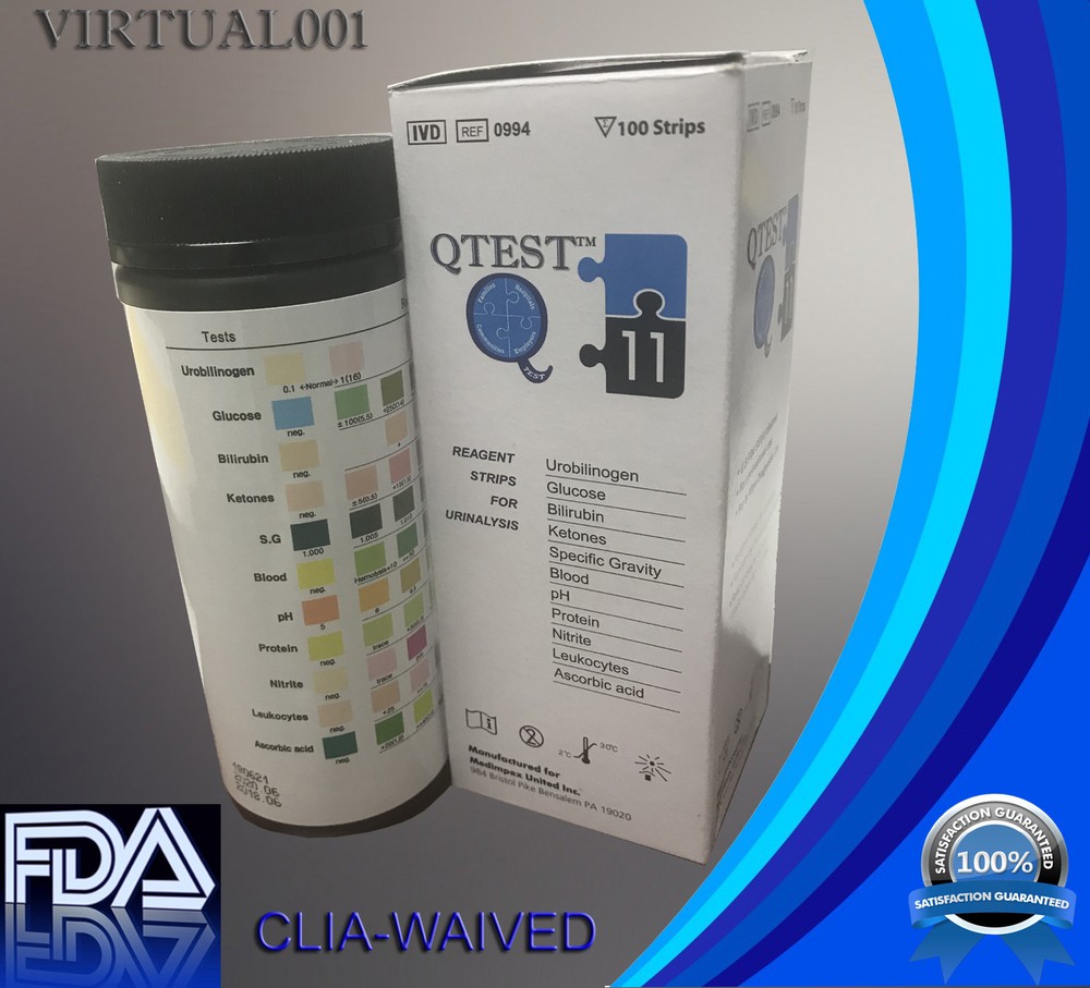 Urine Dipstick 11 Parameter Urinalysis Reagent Strips (100) w/ Collection Cups