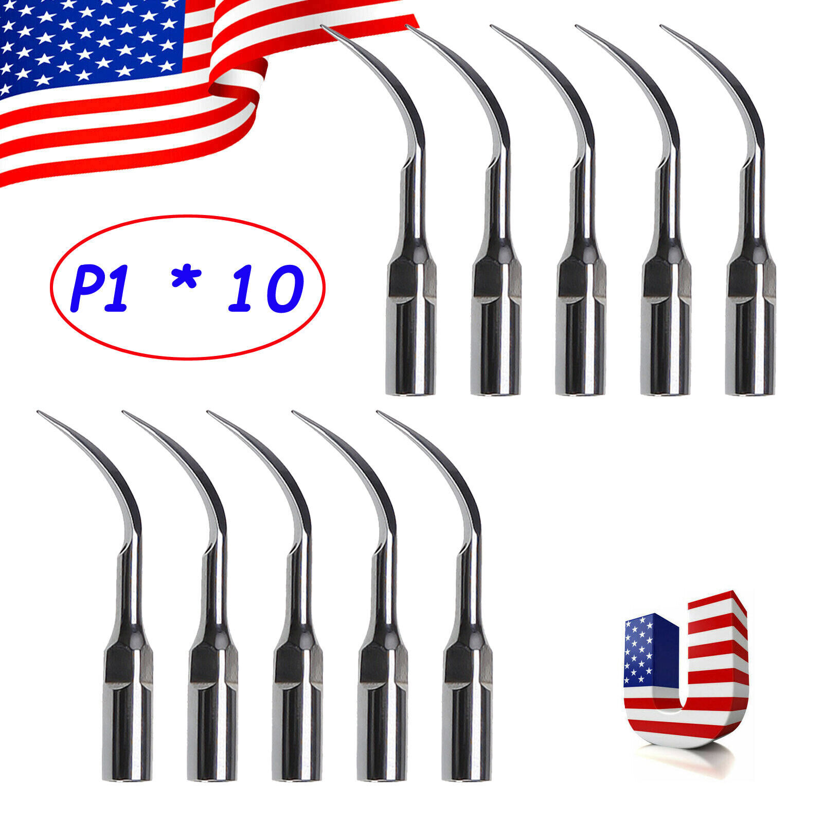 10* Dental Ultrasonic Piezo Perio Scaling Tips P1 for EMS Woodpecker Handpiece