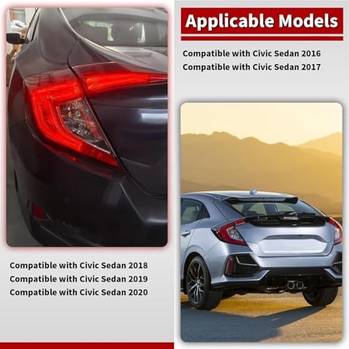 Outer Tail Light Halogen Left Side Compatible with Civic Sedan 2016-2020 w/o