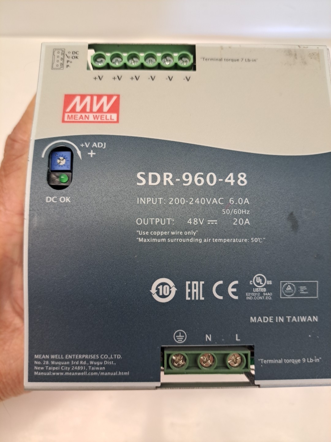 3 pcs MEANWELL SDR-960-48 DIN rail power supply  USED