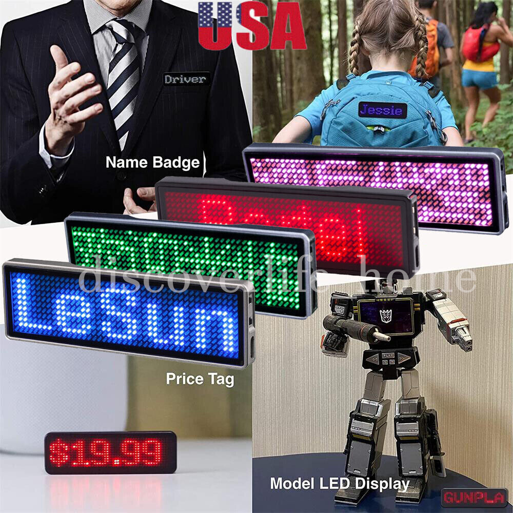 LED Badge Bluetooth Programmable Scrolling Name Message Tag Sign DIY 5 Colors US