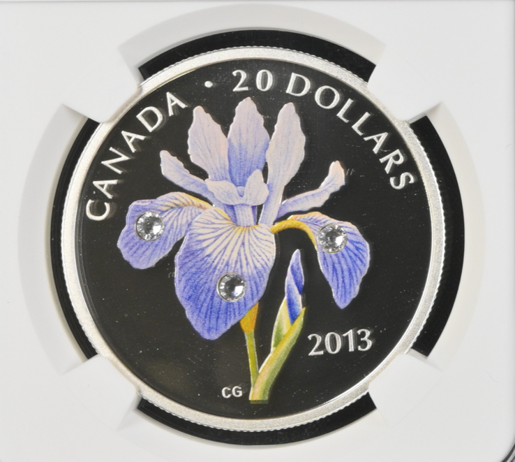 20 DOLLARS 2013 CANADA BLUE FLAG IRIS SILVER PROOF NGC PF70
