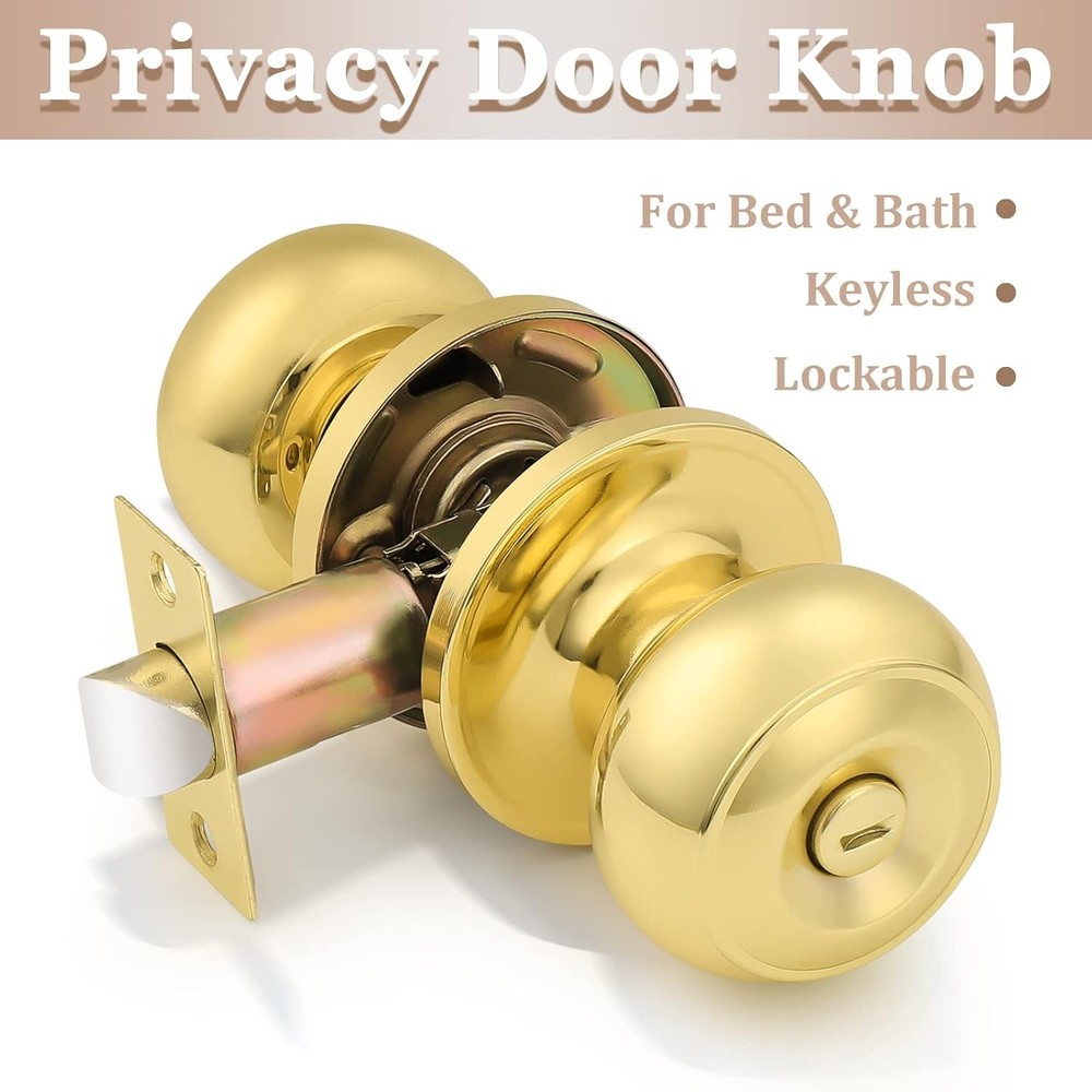 Probrico 6 Pack Privacy Door Knobs Lock Interior 6 Pack, Polished Brass